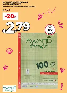 Bennet RICAMBIO RINFORZATO A4 AWARD GREEN LIFE offerta