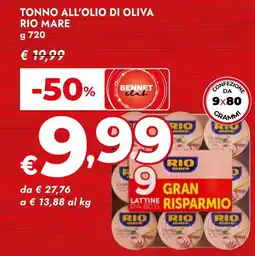 Bennet Tonno all'olio di oliva Rio Mare offerta