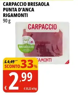 Tigros Carpaccio Bresaola Punta d'Anca Rigamonti offerta
