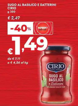 Bennet Sugo al basilico e datterini Cirio offerta