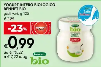Bennet Yogurt intero biologico Bennet bio offerta
