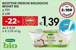 Bennet Ricottine fresche biologiche Bennet Bio offerta