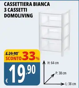 Tigros Cassetiera bianca 3 cassetti Domoliving offerta