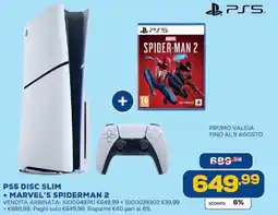 Euronics PS5 DISC SLIM + MARVEL'S SPIDERMAN 2 offerta
