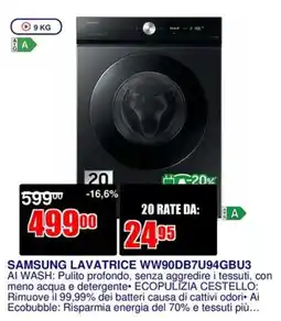 Trony SAMSUNG LAVATRICE WW90DB7U94GBU3 offerta