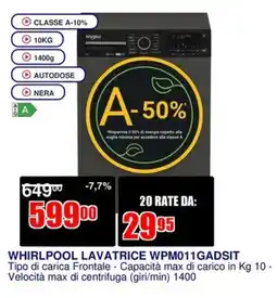 Trony WHIRLPOOL LAVATRICE WPM011GADSIT offerta