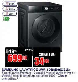 Trony SAMSUNG LAVATRICE WW11DB8B95GBU3 offerta