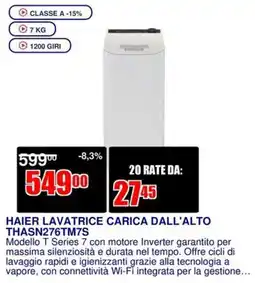 Trony HAIER LAVATRICE CARICA DALL'ALTO THASN276TM7S offerta
