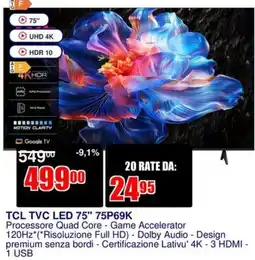 Trony TCL TVC LED 75" 75P69K offerta