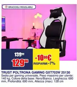 Trony TRUST POLTRONA GAMING GXT703W 25130 offerta