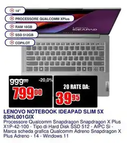 Trony LENOVO NOTEBOOK IDEAPAD SLIM 5X offerta