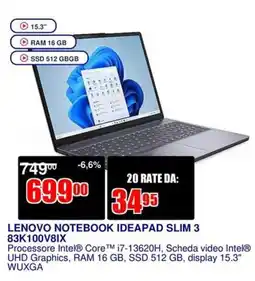 Trony LENOVO NOTEBOOK IDEAPAD SLIM 3 offerta