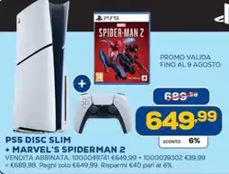 Euronics PS5 DISC SLIM + MARVEL'S SPIDERMAN 2 offerta