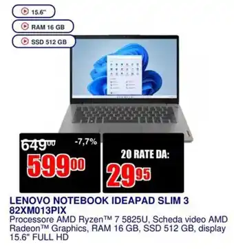 Trony LENOVO NOTEBOOK IDEAPAD SLIM 3 offerta