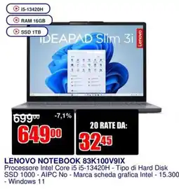 Trony LENOVO NOTEBOOK 83K100V9IX offerta