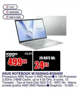 Trony ASUS NOTEBOOK M1502NAQ-BQ046W offerta