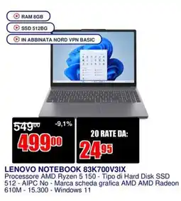 Trony LENOVO NOTEBOOK 83K700V3IX offerta