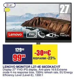 Trony LENOVO MONITOR L27-4E 68CDKAC1IT offerta