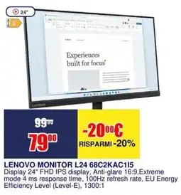 Trony LENOVO MONITOR L24 68C2KAC115 offerta