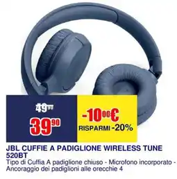 Trony JBL CUFFIE A PADIGLIONE WIRELESS TUNE 520BT offerta
