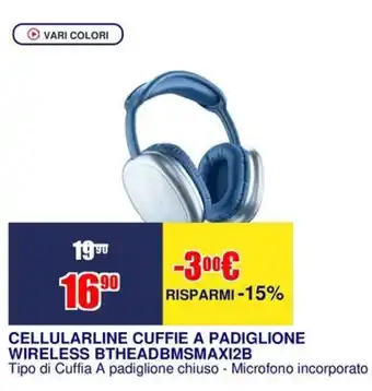 CELLULARLINE CUFFIE A PADIGLIONE WIRELESS BTHEADBMSMAXI2B