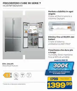 Euronics Frigorifero cube 90 serie HCR79F19ENMM offerta