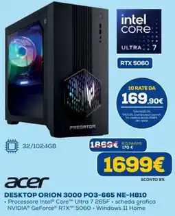 Euronics Acer DESKTOP ORION 3000 PO3-665 NE-H810 offerta