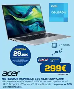Euronics acer NOTEBOOK ASPIRE LITE 15 AL15-32P-C3AH offerta