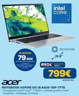 Euronics acer NOTEBOOK ASPIRE GO 15 AG15-72P-77TE offerta