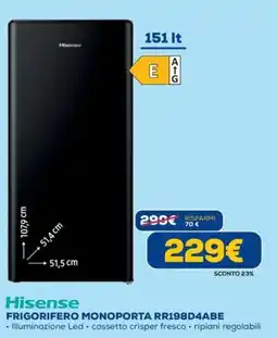 Euronics Hisense FRIGORIFERO MONOPORTA RR198D4ABE offerta