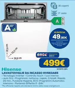 Euronics Hisense LAVASTOVIGLIE DA INCASSO HV663A65 offerta