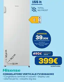 Euronics Hisense CONGELATORE VERTICALE FV191N4AW2 offerta
