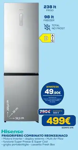 Euronics Hisense FRIGORIFERO COMBINATO RB3N331NACD offerta