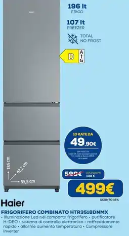 Euronics Haier FRIGORIFERO COMBINATO HTR3518DNMX offerta