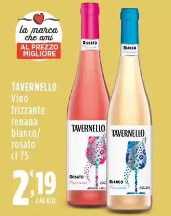 Rossotono Carrefour Tavernello Vino frizzante renana bianco/rosato offerta