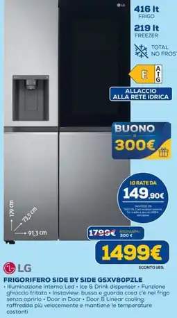 Euronics LG Frigorifero side by side GSXV80PZLE offerta
