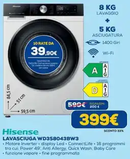 Euronics Hisense LAVASCIUGA WD3S8043BW3 offerta