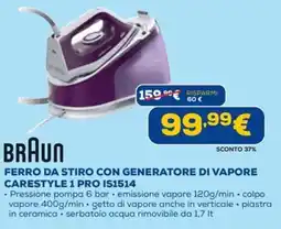 Euronics BRAUN FERRO DA STIRO CON GENERATORE DI VAPORE CARESTYLE 1 PRO IS1514 offerta