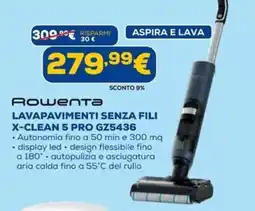 Euronics Rowenta LAVAPAVIMENTI SENZA FILI X-CLEAN 5 PRO GZ5436 offerta