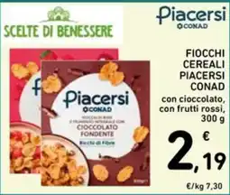 Spazio Conad Fiocchi cereali Piacersi CONAD con cioccolato, con frutti rossi offerta