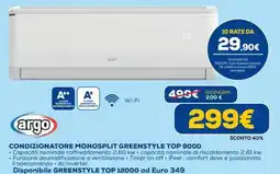 Euronics Argo Condizionatore Monosplit Greenstyle Top 9000 offerta
