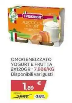 Bimbo Store Plasmon Omogeneizzato Yogurt e Frutta offerta