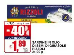 Il Gigante SARDINE IN OLIO DI SEMI DI GIRASOLE RIZZOLI offerta