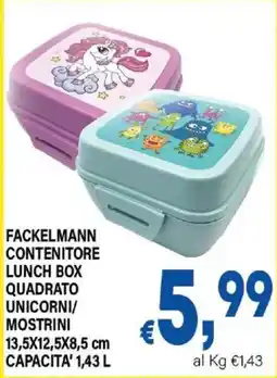 DEM FACKELMANN CONTENITORE LUNCH BOX QUADRATO UNICORNI/MOSTRINI offerta