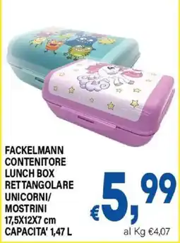DEM FACKELMANN CONTENITORE LUNCH BOX RETTANGOLARE UNICORNI/MOSTRINI offerta
