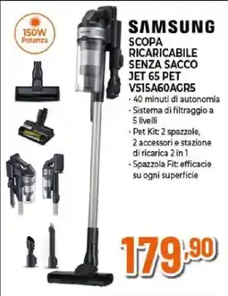 Expert SAMSUNG SCOPA RICARICABILE SENZA SACCO JET 65 PET offerta