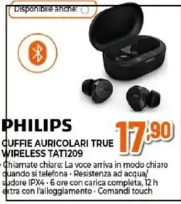Expert PHILIPS CUFFIE AURICOLARI TRUE WIRELESS TAT1209 offerta