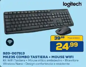 Euronics Bruno logitech MK235 COMBO TASTIERA + MOUSE WIFI offerta