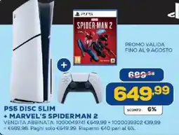 Euronics Bruno PS5 DISC SLIM + MARVEL'S SPIDERMAN 2 offerta