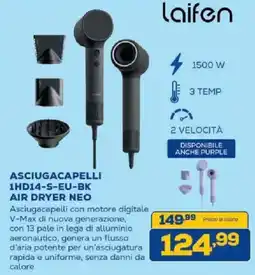 Euronics Bruno laifen ASCIUGACAPELLI 1HD14-S-EU-BK AIR DRYER NEO offerta